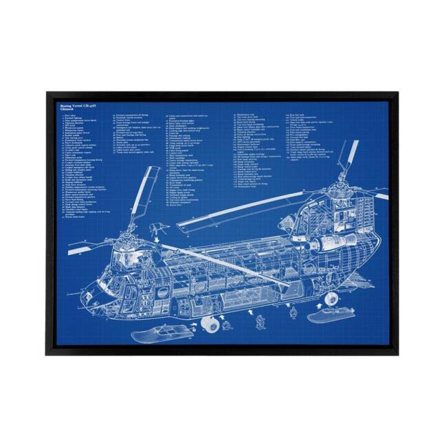 "Artery8 Chinook Helicopter CH 47d Military Framed Canvas Wall Art Print in Blue - Size: W24"" x H32""" - image 1