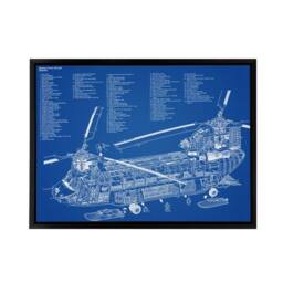 "Artery8 Chinook Helicopter CH 47d Military Framed Canvas Wall Art Print in Blue - Size: W24"" x H32""" - thumbnail 1