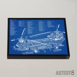 "Artery8 Chinook Helicopter CH 47d Military Framed Canvas Wall Art Print in Blue - Size: W24"" x H32""" - thumbnail 2