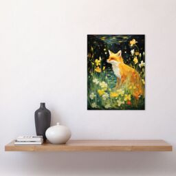"Artery8 Wall Art Print Fox Dream Floral Yellow Oil Painting Orange White Dreamscape of Lily Flowers in Spring Poster in Black - Size: W12"" x H16""" - thumbnail 2