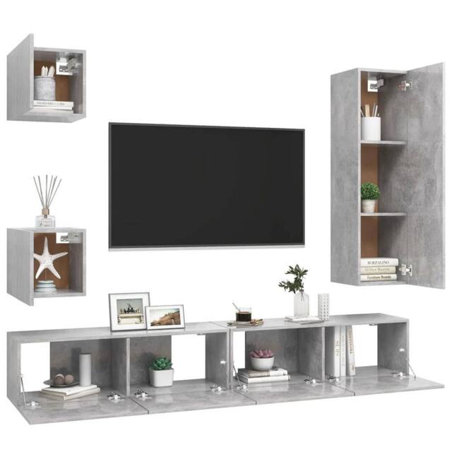 Berkfield Home Practical 5 Piece TV Cabinet Set Concrete Grey Engineered Wood - image 1