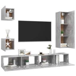 Berkfield Home Practical 5 Piece TV Cabinet Set Concrete Grey Engineered Wood - thumbnail 1
