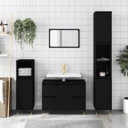Berkfield Home Durable Bathroom Cabinet Black 80x33x60 cm Engineered Wood - Size: 80 x 33 x 60 cm - thumbnail 2