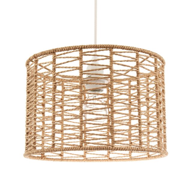 Happy Homewares Classic Twisted Brown Paper Pendant Light Shade with Strapped Design - image 1