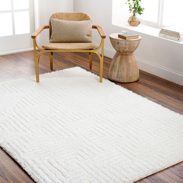 Livabliss Nomadic-Shaggy Ivory Modern Graphic Soft Plush Pile Living Bedroom Rug - Size: 160 cm x 215 cm - image 1