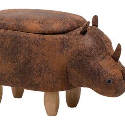 Wyld and Coco Rhino Children's Stool Storage Brown Faux Leather Rubberwood Legs - thumbnail 2