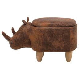 Wyld and Coco Rhino Children's Stool Storage Brown Faux Leather Rubberwood Legs - thumbnail 4