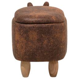Wyld and Coco Rhino Children's Stool Storage Brown Faux Leather Rubberwood Legs - thumbnail 6