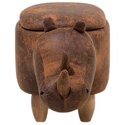 Wyld and Coco Rhino Children's Stool Storage Brown Faux Leather Rubberwood Legs - thumbnail 5