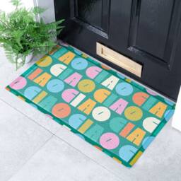 Artsy Mats Elizabeth Olwen Ciao Pattern Indoor/Outdoor Doormat (70x40cm) in Teal - Size: 40 cm x 70 cm