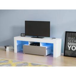 KORVIXA High Gloss Door 130cm TV Unit Stand Cabinet in White - Size: 100 cm x 100 cm - thumbnail 3