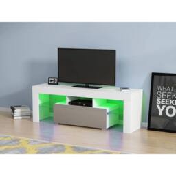 KORVIXA High Gloss Door 130cm TV Unit Stand Cabinet in White - Size: 100 cm x 100 cm - thumbnail 5