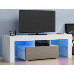 KORVIXA High Gloss Door 130cm TV Unit Stand Cabinet in White - Size: 100 cm x 100 cm - thumbnail 4