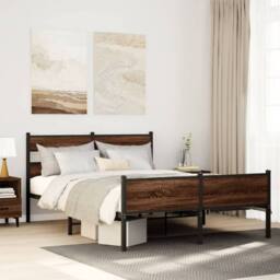 Berkfield Home Metal Bed Frame without Mattress Brown Oak 160x200 cm - thumbnail 2