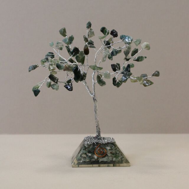 KDMD Gemstone Tree with Organite Base - 80 Stone - Moss Agate in Green - image 1