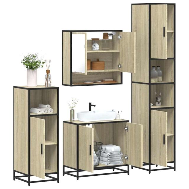 Berkfield Home 4¬†Piece Bathroom Furniture Set¬†Sonoma Oak Engineered Wood in Brown - image 1