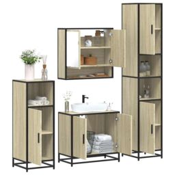 Berkfield Home 4¬†Piece Bathroom Furniture Set¬†Sonoma Oak Engineered Wood in Brown - thumbnail 1