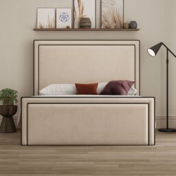 DS Living Verona Pipping Upholstered Plush Cream Bed - Size: Double - thumbnail 2