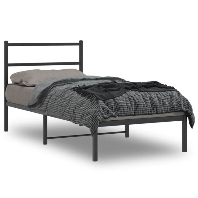 Berkfield Home Metal Bed Frame without Mattress with Headboard Black 90x200cm - Size: 90x200 cm - image 1