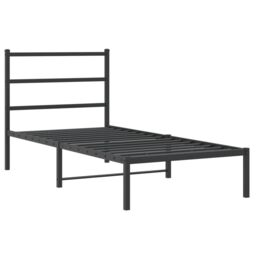 Berkfield Home Metal Bed Frame without Mattress with Headboard Black 90x200cm - Size: 90x200 cm - thumbnail 2