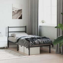Berkfield Home Metal Bed Frame without Mattress with Headboard Black 90x200cm - Size: 90x200 cm - thumbnail 3