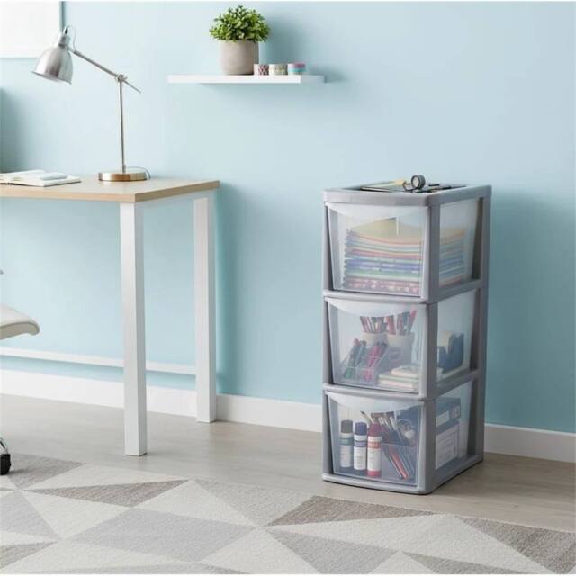 Nordara 3 Tier Silver Plastic Drawers A5 Compact Vertical Storage Organizer - image 1