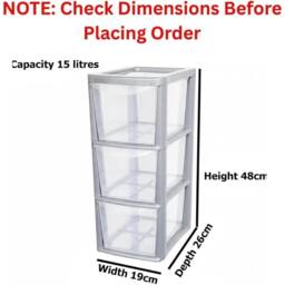 Nordara 3 Tier Silver Plastic Drawers A5 Compact Vertical Storage Organizer - thumbnail 2