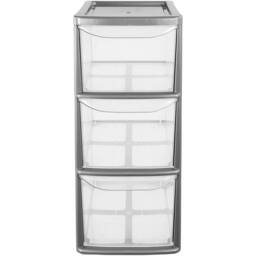 Nordara 3 Tier Silver Plastic Drawers A5 Compact Vertical Storage Organizer - thumbnail 3