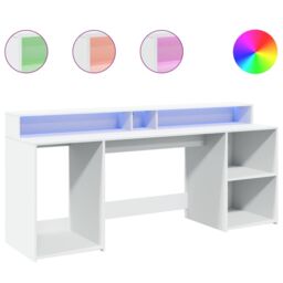 Berkfield Home Desk with LED Lights White 200x55x91 cm Engineered Wood - Size: 200 x 55 x 91 cm - thumbnail 2