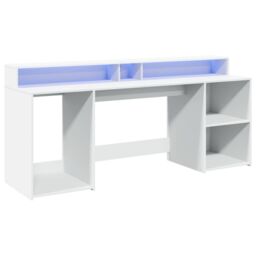 Berkfield Home Desk with LED Lights White 200x55x91 cm Engineered Wood - Size: 200 x 55 x 91 cm - thumbnail 3