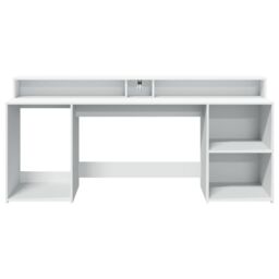 Berkfield Home Desk with LED Lights White 200x55x91 cm Engineered Wood - Size: 200 x 55 x 91 cm - thumbnail 6