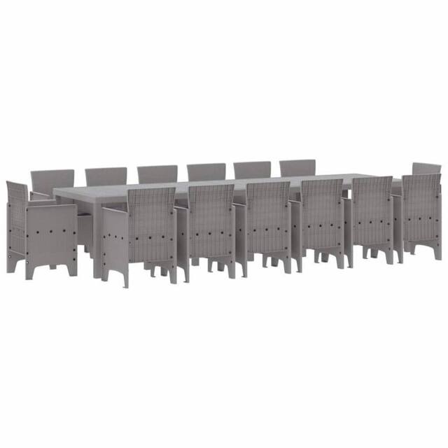 Berkfield Home 15 Piece Garden Dining Set with Cushions Light Grey Poly Rattan - image 1