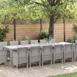 Berkfield Home 15 Piece Garden Dining Set with Cushions Light Grey Poly Rattan - thumbnail 2