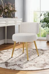 H&O Direct Faux Teddy Fur Makeup Vanity Seat Chair in White
