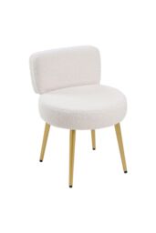 H&O Direct Faux Teddy Fur Makeup Vanity Seat Chair in White - thumbnail 3