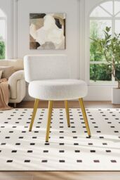 H&O Direct Faux Teddy Fur Makeup Vanity Seat Chair in White - thumbnail 2