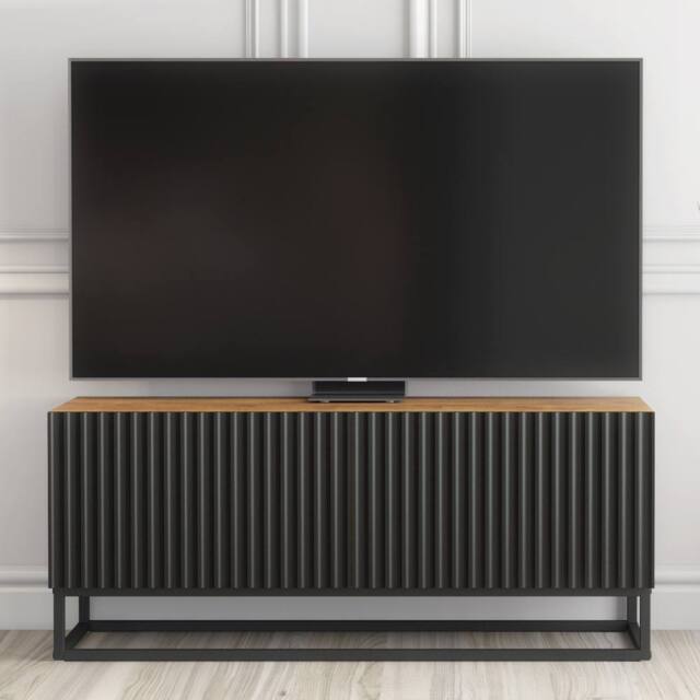 Creative Furniture Ripple TV Unit 100cm - Oak & Black Fluted Doors in Dark Brown - image 1
