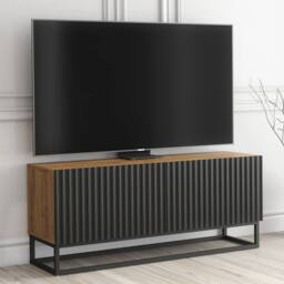 Creative Furniture Ripple TV Unit 100cm - Oak & Black Fluted Doors in Dark Brown - thumbnail 4