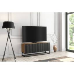 Creative Furniture Ripple TV Unit 100cm - Oak & Black Fluted Doors in Dark Brown - thumbnail 6
