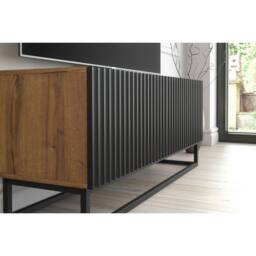 Creative Furniture Ripple TV Unit 100cm - Oak & Black Fluted Doors in Dark Brown - thumbnail 5