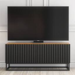 Creative Furniture Ripple TV Unit 100cm - Oak & Black Fluted Doors in Dark Brown - thumbnail 1