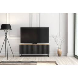Creative Furniture Ripple TV Unit 100cm - Oak & Black Fluted Doors in Dark Brown - thumbnail 2