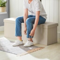 SONGMICS Large Storage Ottoman Bench Folding Foot Rest End Bed Easy Assembly in Ivory - thumbnail 4