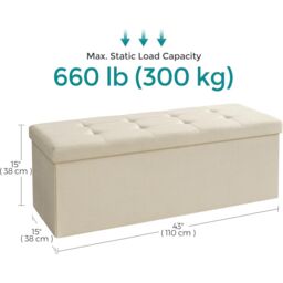 SONGMICS Large Storage Ottoman Bench Folding Foot Rest End Bed Easy Assembly in Ivory - thumbnail 3