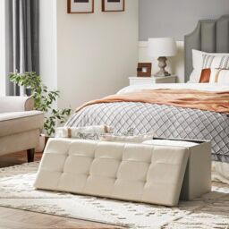 SONGMICS Large Storage Ottoman Bench Folding Foot Rest End Bed Easy Assembly in Ivory - thumbnail 2