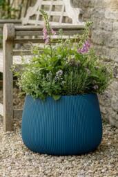 Dibor Blue Medium Fibreclay Outdoor Garden Planter H29 x Dia42cm - thumbnail 1