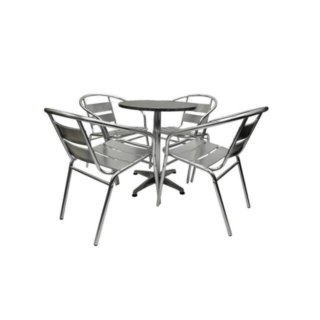 NESTLUNE Garden Patio Sets Cafe Furniture - 4 Chairs & 1 Table in Silver - Size: 100 cm x 15 cm - image 1