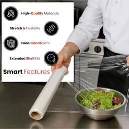 ECONX 6 x Cling Film Roll Catering Size PVC 300m X300mm Food Fresh Poly Wrap in Clear - thumbnail 2