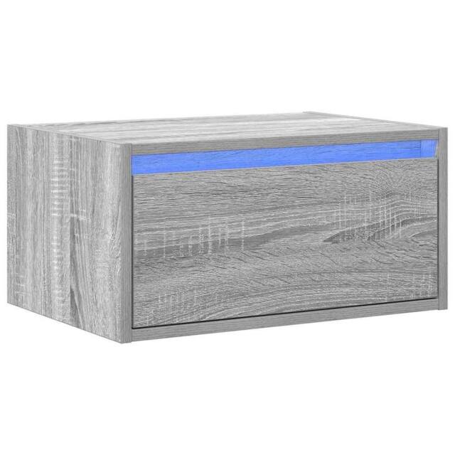 Berkfield Home Durable Wall-mounted Bedside Cabinet with LED Lights Grey Sonoma - image 1