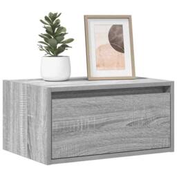 Berkfield Home Durable Wall-mounted Bedside Cabinet with LED Lights Grey Sonoma - thumbnail 2